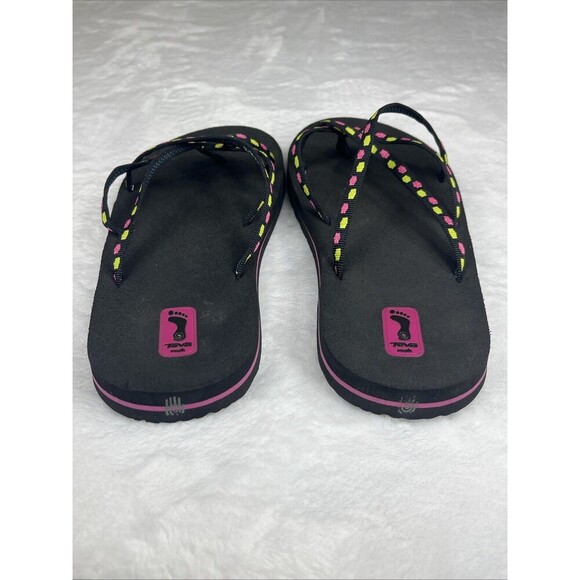 Teva Women's Flip Flops Sandal Black Pink Green Size 5 - Picture 3 of 7